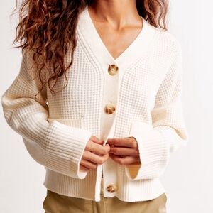 Abercrombie & Fitch Waffle Cardigan Cream